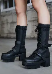 [DARKER WAVS] Kickdrum Leather Strap Combat Boots