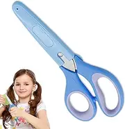 School Scissors - Stainless Steel Child Shears,Blue Student Scissors Rounded Tip Shears with Cover for Middle School Kids Crafting Project