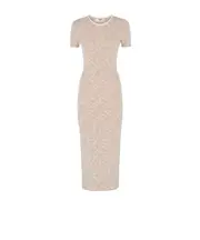 Fendi Floral Jacquard Crewneck Fitted Dress IT40 Light brown and white