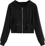 [Generic] Hoodies for Women Cropped Zip Up Hoodie Trendy Teen Girls Crop Top Jackets Casual Cute Cropped Hooded Jacket Sweatshirt