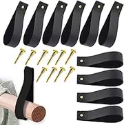 Leather Curtain Rod Bracket 10 Pcs, Decorative Leather Strap Wall Hooks, PU Leather Curtain Rod Bracket for Hanging Towel, Leather Strap Wall Hooks for Hanging Towel Tapestry Canoe Paddle-Black