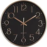 DOTOTO 12 Inch Silent Wall Clocks, Non-Ticking Silent Clock, Quartz Classic Decor Clock, Large Round Clock for Office, Classroom, Home, Living, Kitchen, Easy to Read (Rose Gold on Black)
