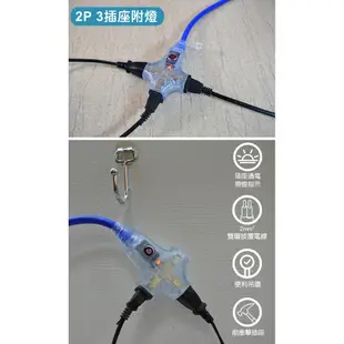 【太星電工】2P 3插座附燈動力軟線15A/5米 OFA30205