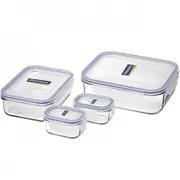 Glasslock Rectangle Container 4 Piece Set - Blue Seal