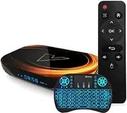 Android 9.0 TV Box, VONTAR X3 Amlogic S905X3 Quad-Core Cortex-A53 BT4.0 2.4Ghz / 5.0Ghz WiFi Support 8K /4K Ultra H.265 Smart Set- Top TV Box,with Wireless Keyboard,4gb+64gb