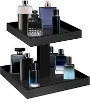 YAGELI Black Perfume Display Organizer Tray - Acrylic 2-Tier Bathroom Countertop Organizer Vanity Trays Makeup Storage Shelf Holder for Cosmetic Dresser Table Cabinet Kitchen（Black）