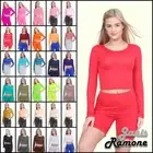 Womens Long Sleeve Crop Top Plain Crew Neck Casual Basic Summer Vest T-Shirt Top