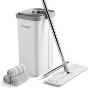 Mop and Bucket with Wringer Set Flat Floor Mop and Bucket 3 Reusable Pads