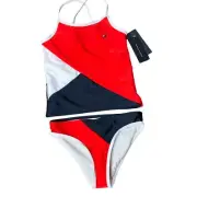 NWT Tommy Hilfiger Girls Tankini 2 Piece Swimsuit Red White Blue Colorblock M