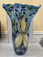 Badash Blue Design 17" Napkin Vase NEW Beautiful Murano Style