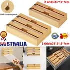 Bamboo Food Wrap Dispenser Cutter Foil Cling Film Storage Holder Box Kitchen AU