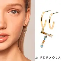 在飛比找Yahoo!奇摩拍賣優惠-PD PAOLA 西班牙時尚潮牌 金色T字母耳環 彩鑽耳環 
