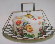 MACKENZIE-CHILDS WHITE FLOWER MARKET CAKE CARRIER,NEW IN ORIGINAL BOX