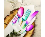 Toque Stainless Steel Cutlery Set Knife Fork Spoon Rose Glossy Rainbow 30pcs