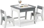 BABY JOY Kids Table & Chairs Set, Toddler Activity Table Set with Double-Sided Tabletop & Hidden Storage Space, 2 Ergonomic Chairs, 3-Piece Fun Children Furniture Set for Arts, Crafts, Snack Time