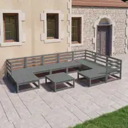10 Piece Garden Lounge Set Grey Solid Pinewood vidaXL
