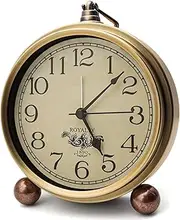 Maxspace Metal Golden Table Clock, Retro Vintage Non-Ticking Small Alarm Clock,Battery Operated Silent Quartz Movement HD Glass Desk Clock for Bedroom Living Room Indoor Decoration Kids (Arabic)…