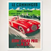 Galrie Vintage Racing Poster for the XXXVI Grand Prix of ACF in Comminges, France Artwork, White Frame, 70 x 100cm (28 x 40inch)