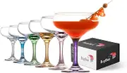 Coloured Cocktail Glasses Set of 6 (9oz/270ml). Espresso Martini Glasses, Margarita Glasses, Elegant Coupe Glasses, Long Stem Glassware