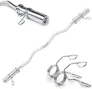 HCE Olympic Ezy Curl Barbell with Spring Collar Locks, EZ Triceps Curl Bar 50mm, Heavy Duty Chrome Steel Bar for Arm Easy Curls Biceps Weight Lifting Fitness Gym Exercise Equipment