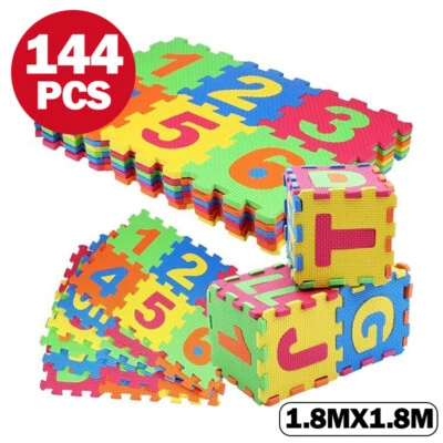 144Pcs Kids Baby Alphabet Number Interlocking EVA Foam Floor Mat Play Gift 1.8M