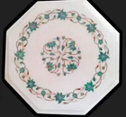 12" Marble side table top pietra dura malachite marquetry handcrafted inlay art