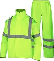 FONIRRA Hi Vis Rain Jacket and Pants for Men Waterproof Rainsuit Set High Viz Visibility Rain Gear,Light Weight Class 3 Raincoat(2XL/3XL)