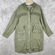 Sundance 100% Linen Jacket Large Olive Green Hooded Safari Lagenlook Boho $218