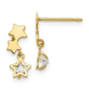 Madi K Kid's Earrings 14k Yellow Gold CZ Solid Star Dangle Post, 13 mm