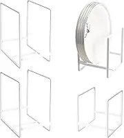 Plate Holders Organizer for Kitchen Cabinet Counter Cupboard, 4Pcs Metal Dish Storage Drying Display Rack, Upright Dish Stand for Storing Pans Lids Dish Trays (2 Small and 2 Large, White)