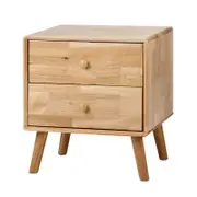Oikiture Bedside Table 2 Drawers Storage Rubber Wood