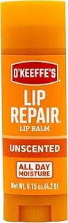 O'Keeffe's Unscented Lip Repair Lip Balm Stick, Unflavored, All Day Moisture, Soothes Dry Cracked Lips, 4.2g/0.15oz Stick, (Pack of 1), 22304