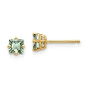 14k Yellow Gold 4mm Square Green Quartz Earrings