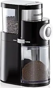 ROMMELSBACHER EKM 200 Coffee Grinder – Aroma-Saving Disc Grinder, Adjustable Grinding Level from Coarse to Fine, 2-12 Servings, Capacity Bean Container 250 g, 110 Watt, Black