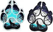 Umama Patch Set of 2 Cute Paws Foot Craft Fabric Howling Fox Wolf Full Moon Dog Paws Foot Cartoon Retro Fun Embroidered Applique Iron on Sew on Patch for Backpacks Jeans Jackets T-Shirt Clothing