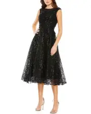 Mac Duggal Sequins Cocktail Midi Dress Women's Black 14