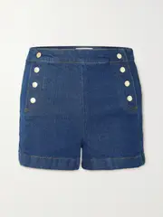 [FRAME] FRAME - Sailor Button-embellished Denim Shorts - Blue - 32 32 Blue
