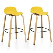 Costway 2PCs Bar Stools Modern Pub Chairs Metal Kitchen Dinning Stool w/Footrest Low Back Yellow