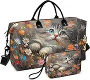 [ZRYSMY] Wildflower Cat Eyes Duffel Bag for Traveling, Travel Bag Gym Bag, with Multiple Interior Pockets Shoulder Weekender Bag for Women Men with Toiletry Bag 20.5L x 1.9W x 13.8H, Multi-Colored, one