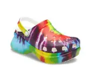 CROCS BAE ICONIC TIE DYE BRIGHT PLATFORM LOGO CLOGS SANDALS 10 LOVE SHOES