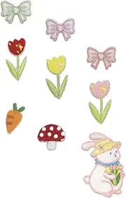 Hohopeti 9Pcs Embroidery Bunny Patches Cute Iron Applique for Clothing Repair Mushroom Design Versatile DIY Craft Accessories for Garment Decoration and Personalization