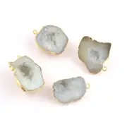 Natural Crystal Geode Druzy Gold Plated DIY Pendant Making Connectors Lot 4 Pcs