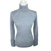 Club Monaco Sweater Women Small Blue Pullover Turtleneck Ribbed Knit Wool Blend