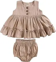 [Jueshanzj] Summer girls dress cotton linen girl baby vest skirt lotus leaf petticoat princess skirt pants two-piece set