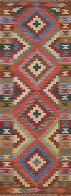Flatweave Reversible Tribal Kilim Kelim Runner Rugs Handwoven Wool Carpets 2x7