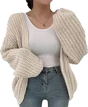 [Zylphorix] Fashionable Women's Knitted Cardigan, Chunky Pattern, Long Sleeves, Open Front, Perfect for Everyday Wear