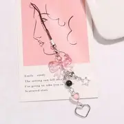Bow Phone Strap / Keychain Q1488-4 - Phone Strap - Black & Translucent Pink & Silver - One Size