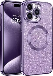 GaoBao Magnetic iPhone 15 Pro Max Case, Slim Fit [Compatible with MagSafe] Sparkle Luxury Purple Glitter