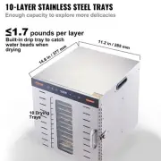 Stainless Steel 10 Tray Food Dehydrator 1000W for Jerky and Fruit Drying