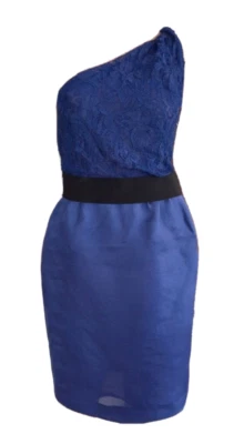 $2155 EMILIO PUCCI Blue LACE Belted ONE SHOULDER Cocktail Dress IT-42 US-6 UK-10